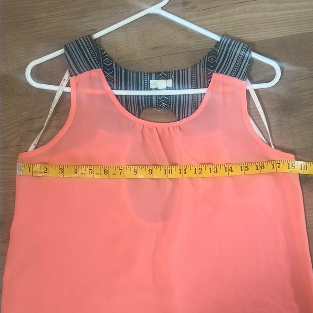 EM Coral Orange High-Low Tank Top | Striped Aztec Texture Straps | Size M - Picture 7 of 9
